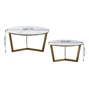 Premium Metallic Nesting Center Tables in Golden Luxurious Base Set of 2