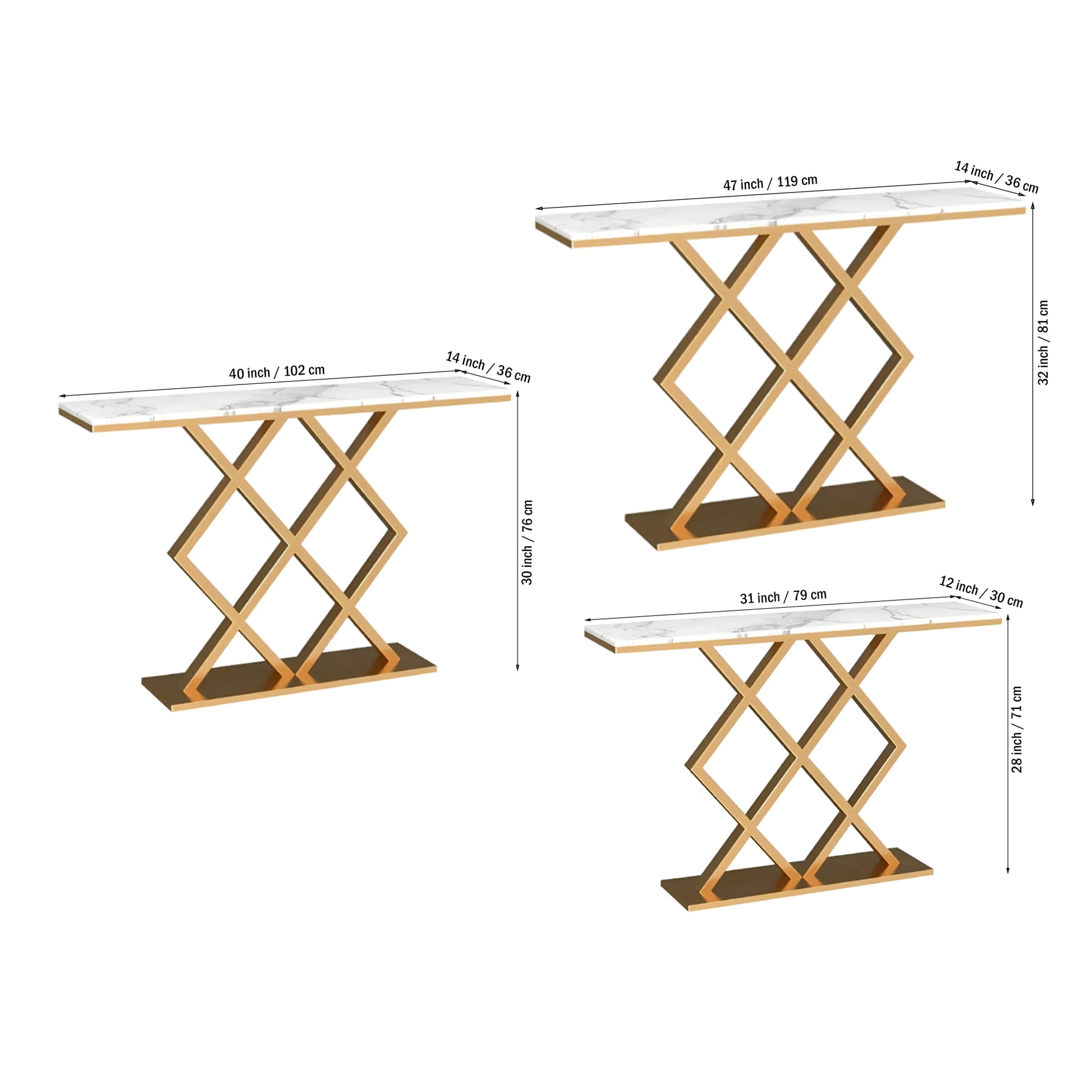 Geometric Criss Cross Pattern Contemporary Console Table