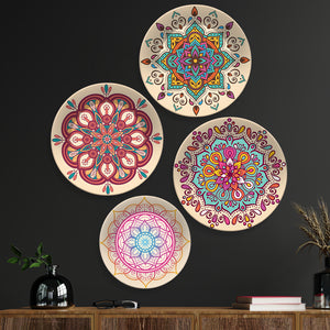 Mandala Pattern Ceramic Wall Plates Painting Set of Four