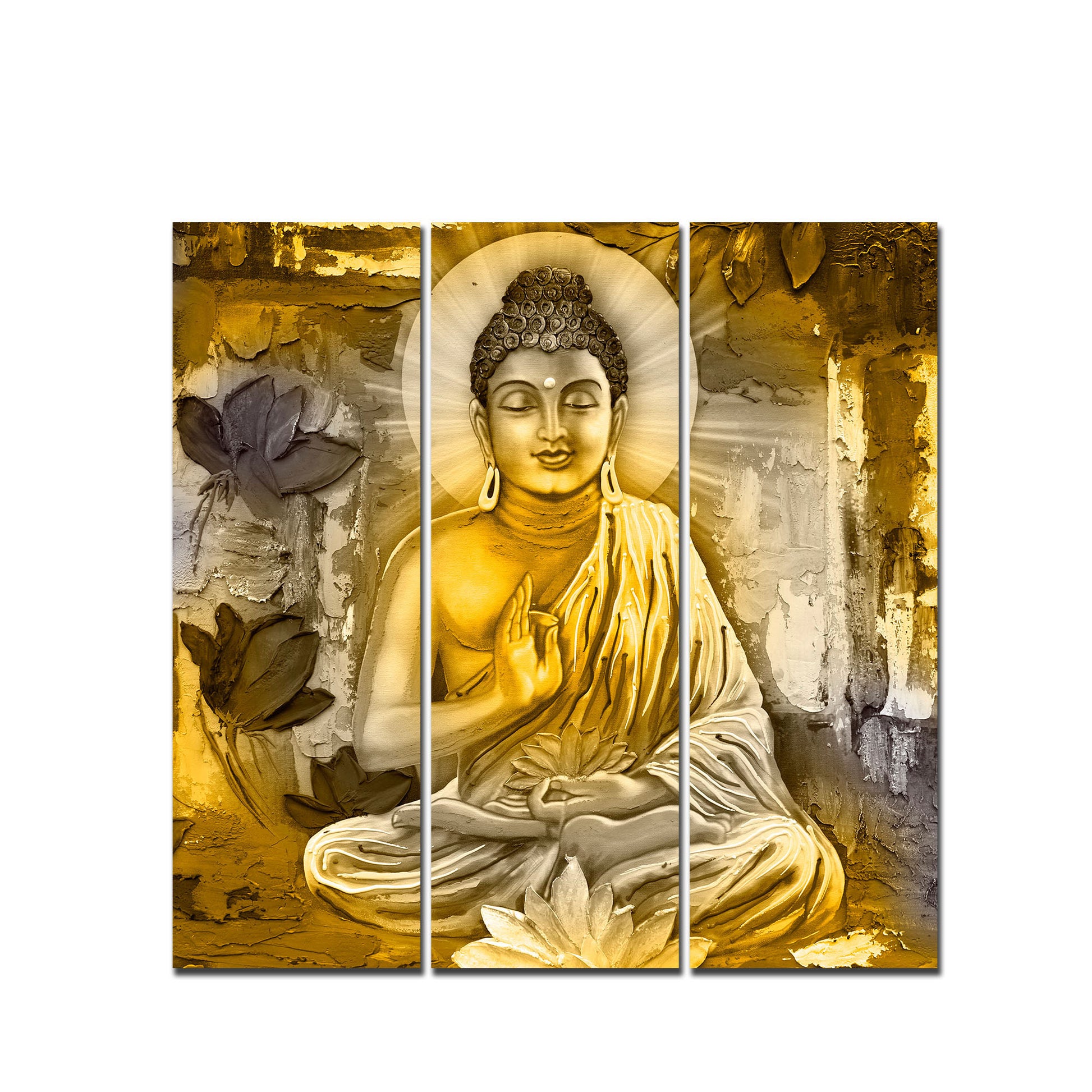 Meditating Lord Buddha Wall Painting Three Pieces