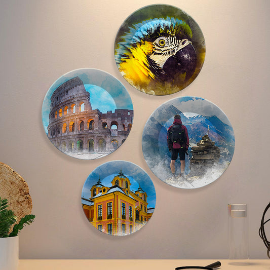 Nature & Architecture Wall Plates Painting Set of Four