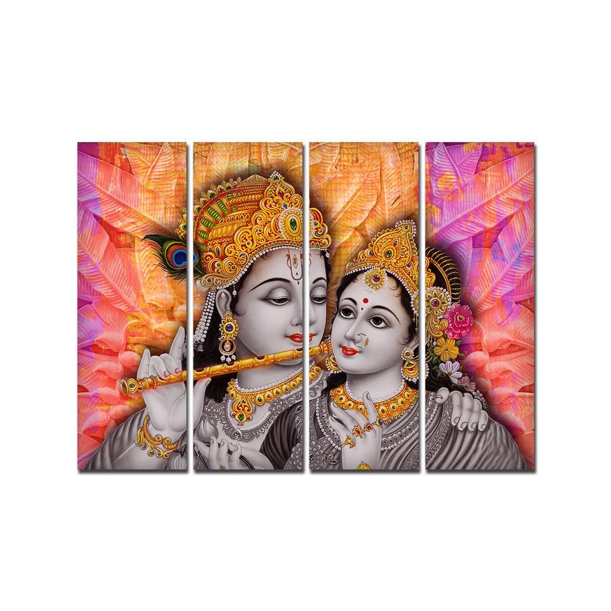 Premium 4 Pieces Wall Painting of Lord Radha Krishna