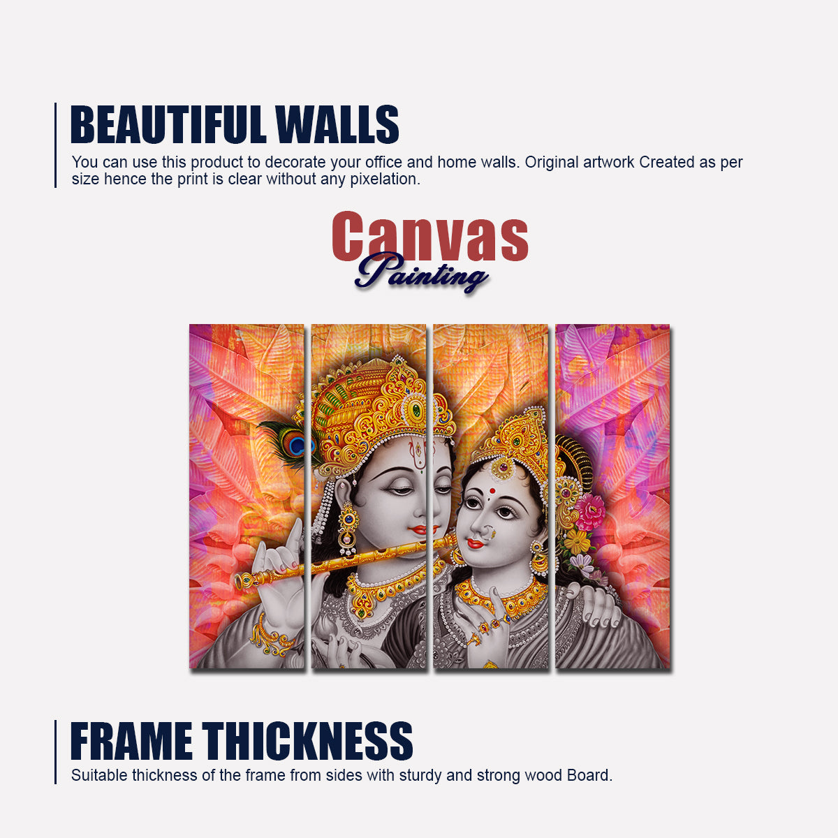 Premium 4 Pieces Wall Painting of Lord Radha Krishna