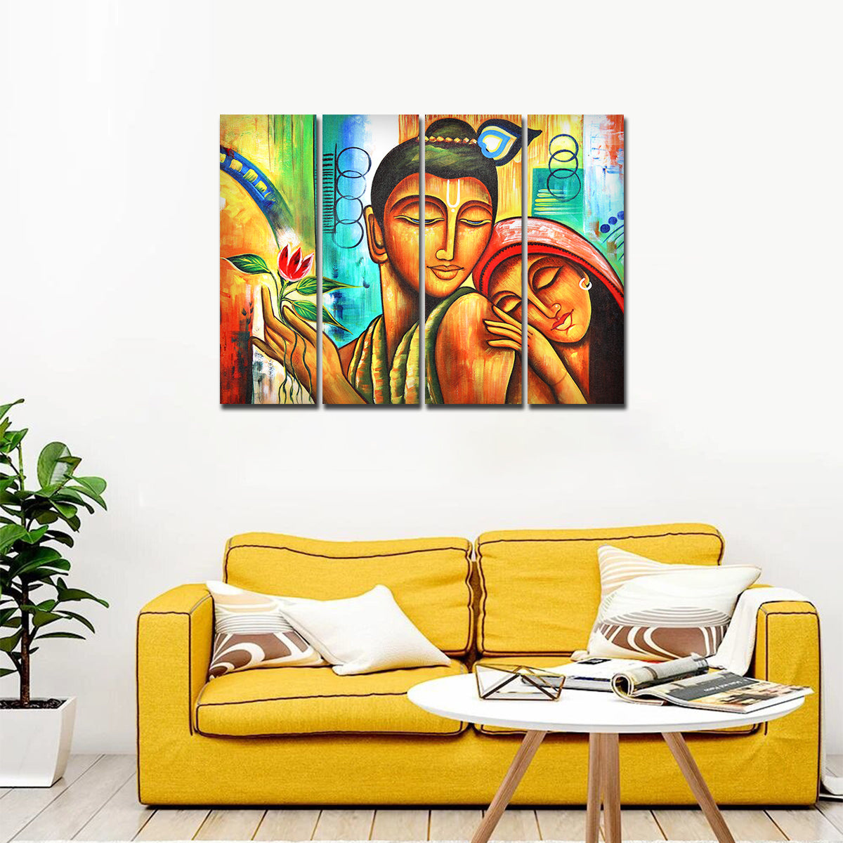 A Beautiful 4 Pieces Canvas Wall Painting of Lord Radha Krishna