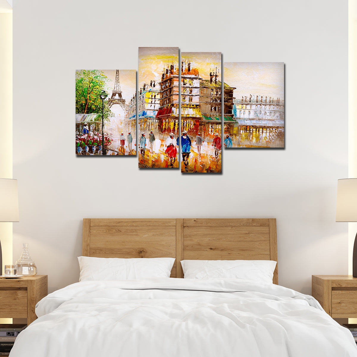 Beautiful Street View of Paris 4 Pieces Canvas Wall Painting