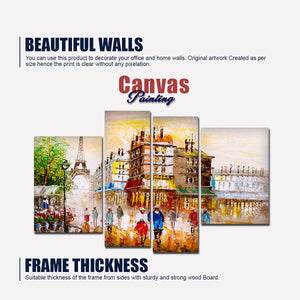 Beautiful Street View of Paris 4 Pieces Canvas Wall Painting