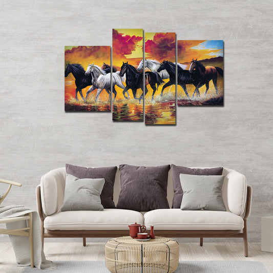 Horses Running Through the Splashes of Water Canvas Wall Painting