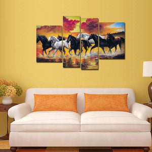 Horses Running Through the Splashes of Water Canvas Wall Painting