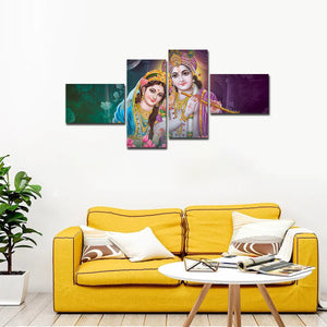 Canvas Wall Painting of 4 Pieces Lord Krishna with Radha