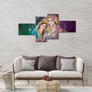 Canvas Wall Painting of 4 Pieces Lord Krishna with Radha