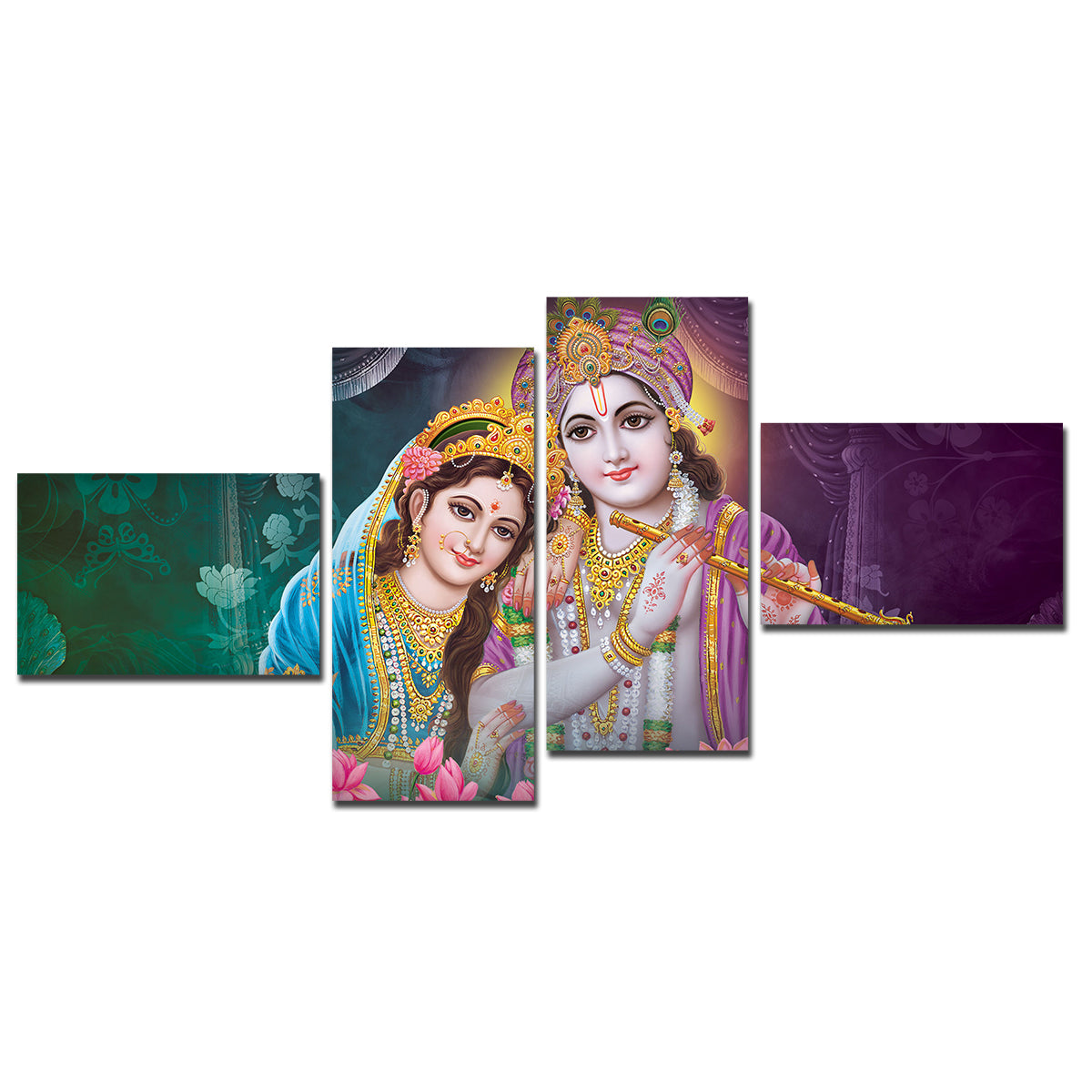 Canvas Wall Painting of 4 Pieces Lord Krishna with Radha