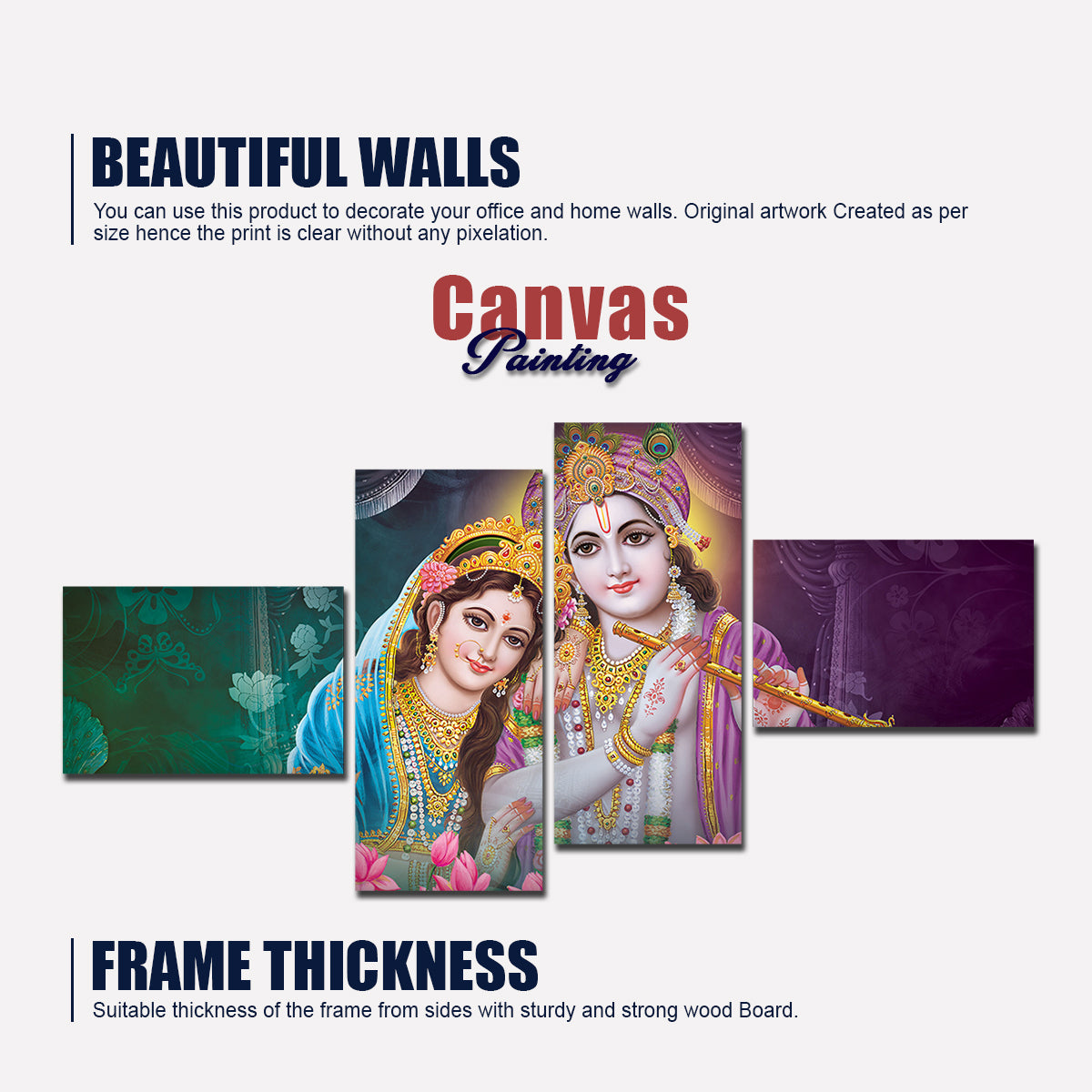 Canvas Wall Painting of 4 Pieces Lord Krishna with Radha