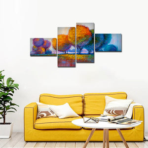 Colorful Trees Premium Canvas Bedroom Wall Painting