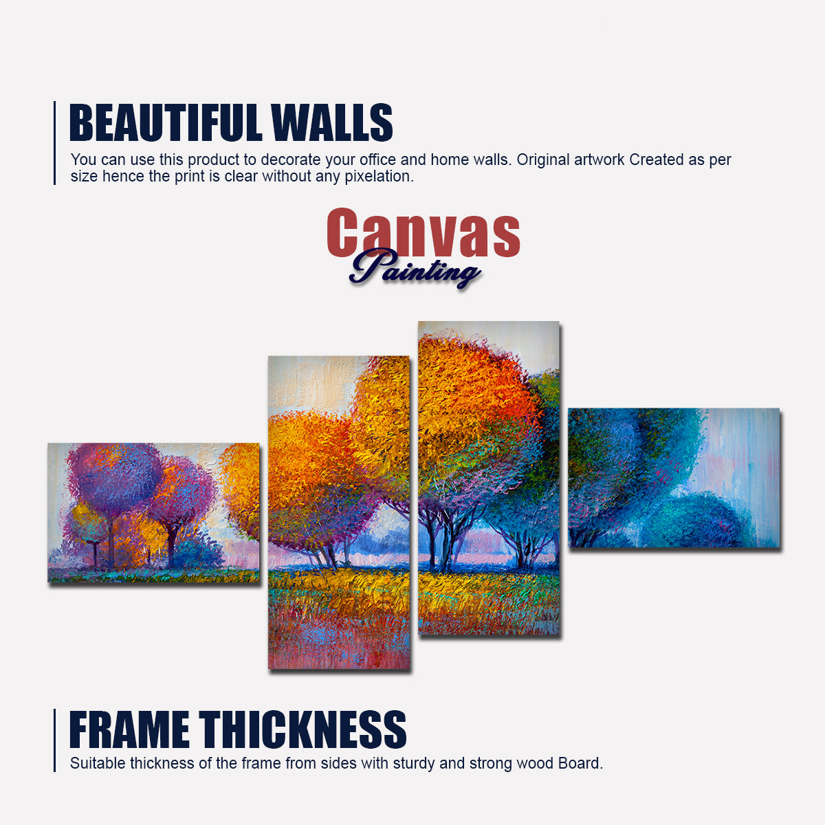 Colorful Trees Premium Canvas Bedroom Wall Painting