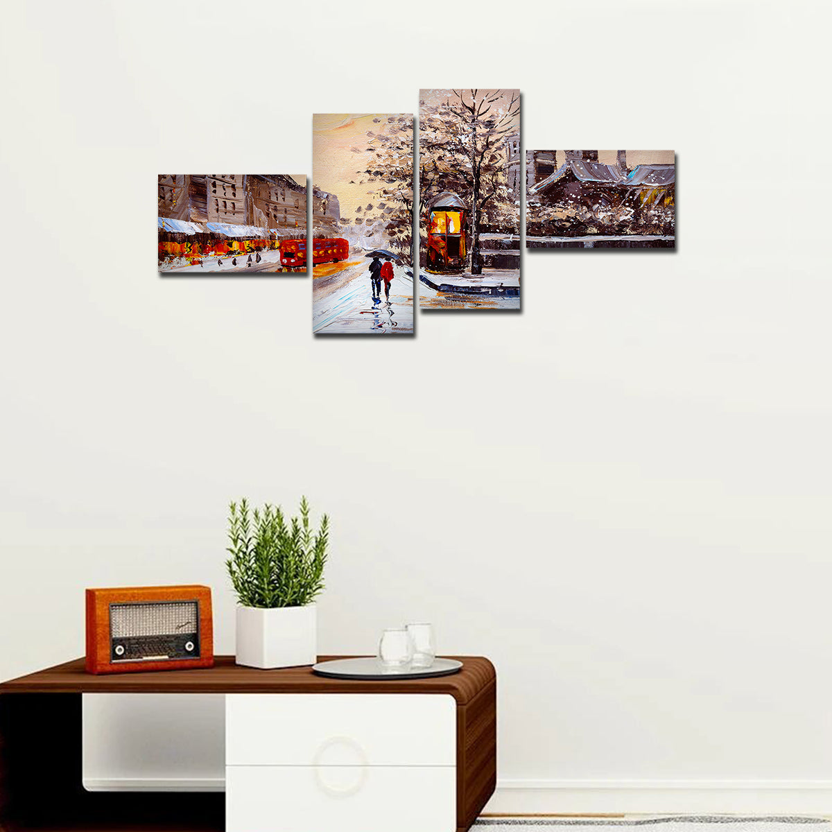 Street View of London 4 Pieces Premium Wall Painting