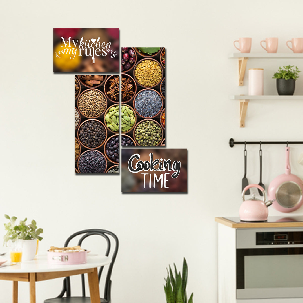 Kitchen's Quotes Canvas Wall Painting Four Panel Set