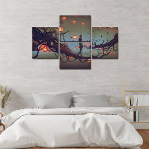 Man Walking in Night Premium Canvas Wall Painting