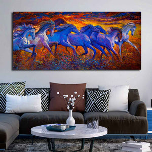 Seven Horse Running in Field Canvas wall Painting