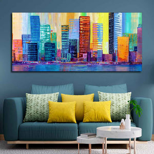 Colorful City Skyline Premium Canvas Wall Painting