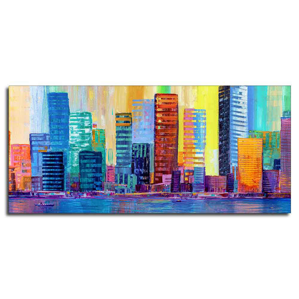 Colorful City Skyline Premium Canvas Wall Painting