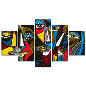 Premium 5 Pieces Wall Painting of Abstract Faces Modern Art