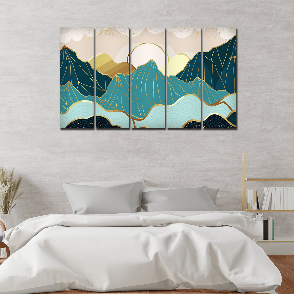 Sunrise Abstract Mountains 5 Pieces Premium Wall Painting