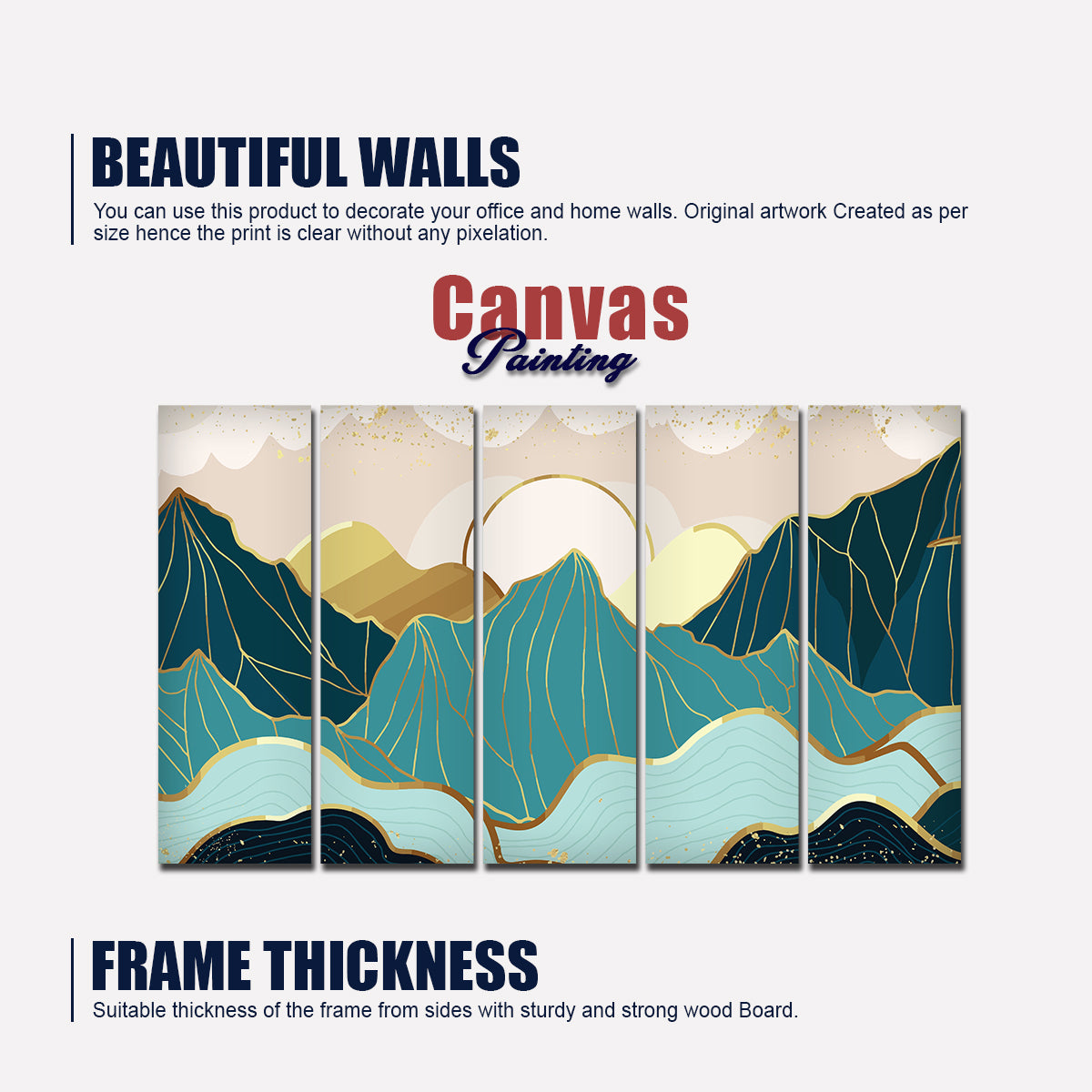 Sunrise Abstract Mountains 5 Pieces Premium Wall Painting