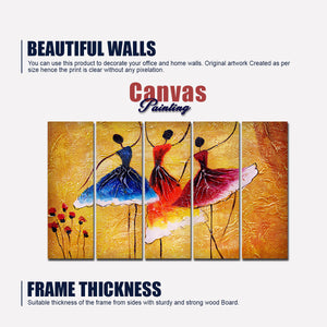 Three Women doing Dance 5 Pieces Premium Canvas Wall Painting