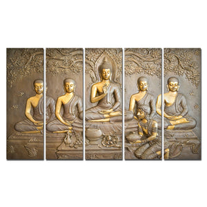 Lord Buddha in Temple Beautiful 5 Pieces Wall Painting