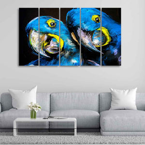 Blue Parrots Pastel Art Five Pieces Wall Painting