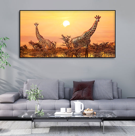 Premium Wall Painting of Giraffes in Sunset