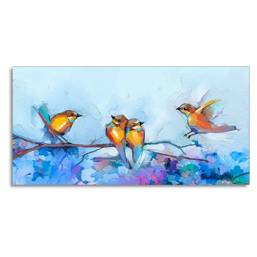 Beautiful Canary Birds on Branch Premium Canvas Wall Painting