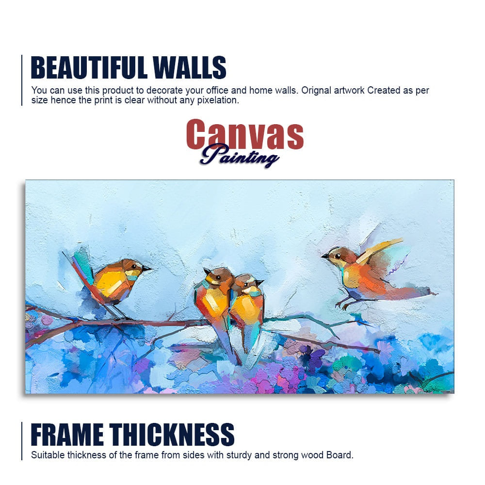 Beautiful Canary Birds on Branch Premium Canvas Wall Painting