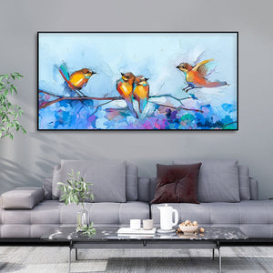 Beautiful Canary Birds on Branch Premium Canvas Wall Painting