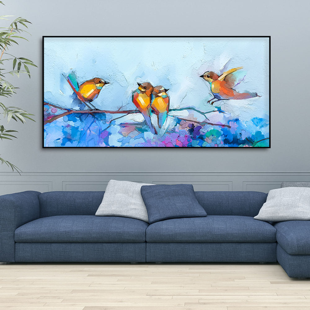 Beautiful Canary Birds on Branch Premium Canvas Wall Painting