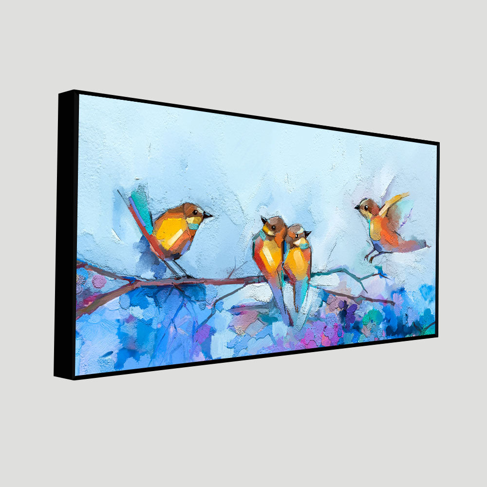 Beautiful Canary Birds on Branch Premium Canvas Wall Painting