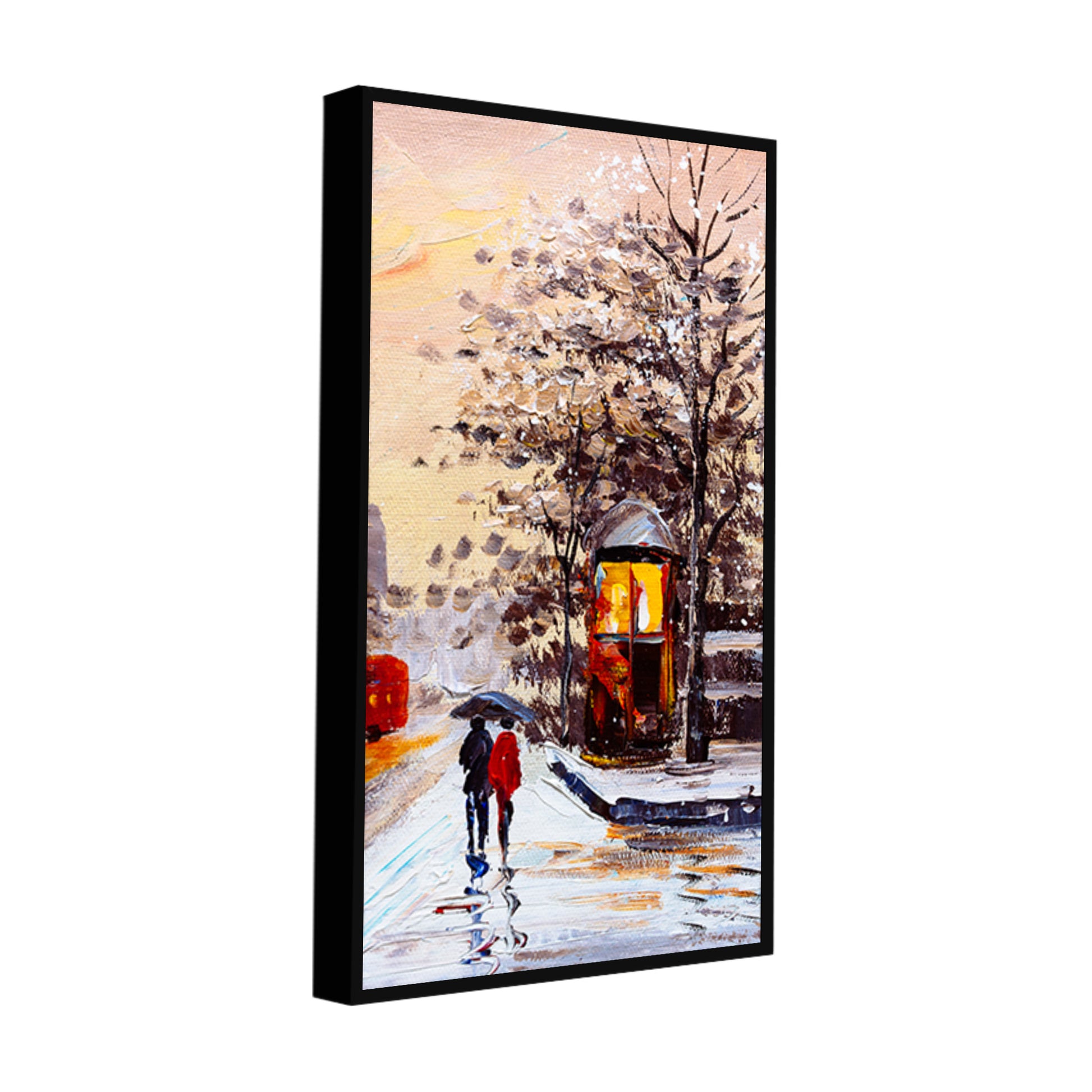 Premium Wall Canvas Painting of a Couple Walking in Snowfall