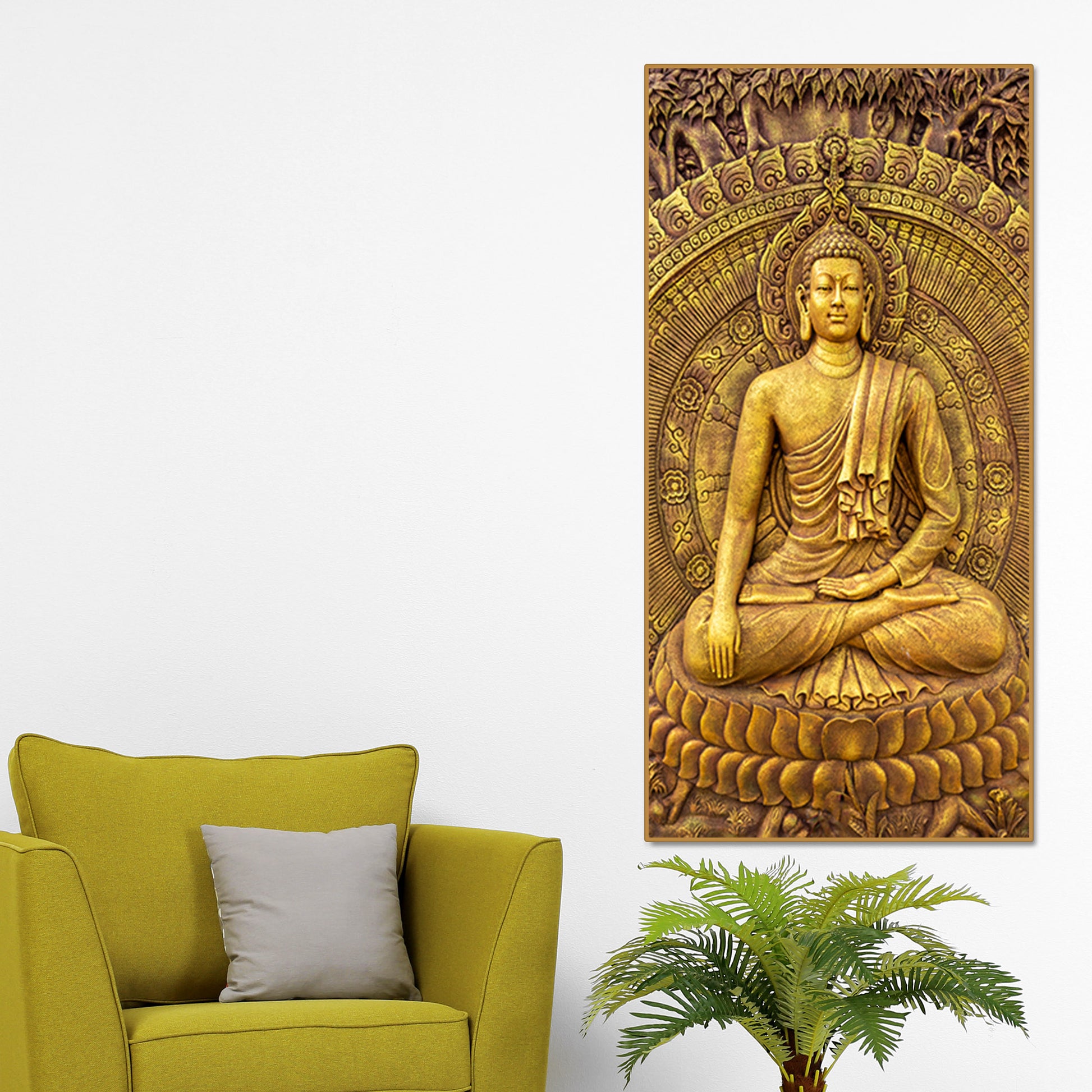 Golden Statue of Lord Gautam Buddha Canvas Wall Painting