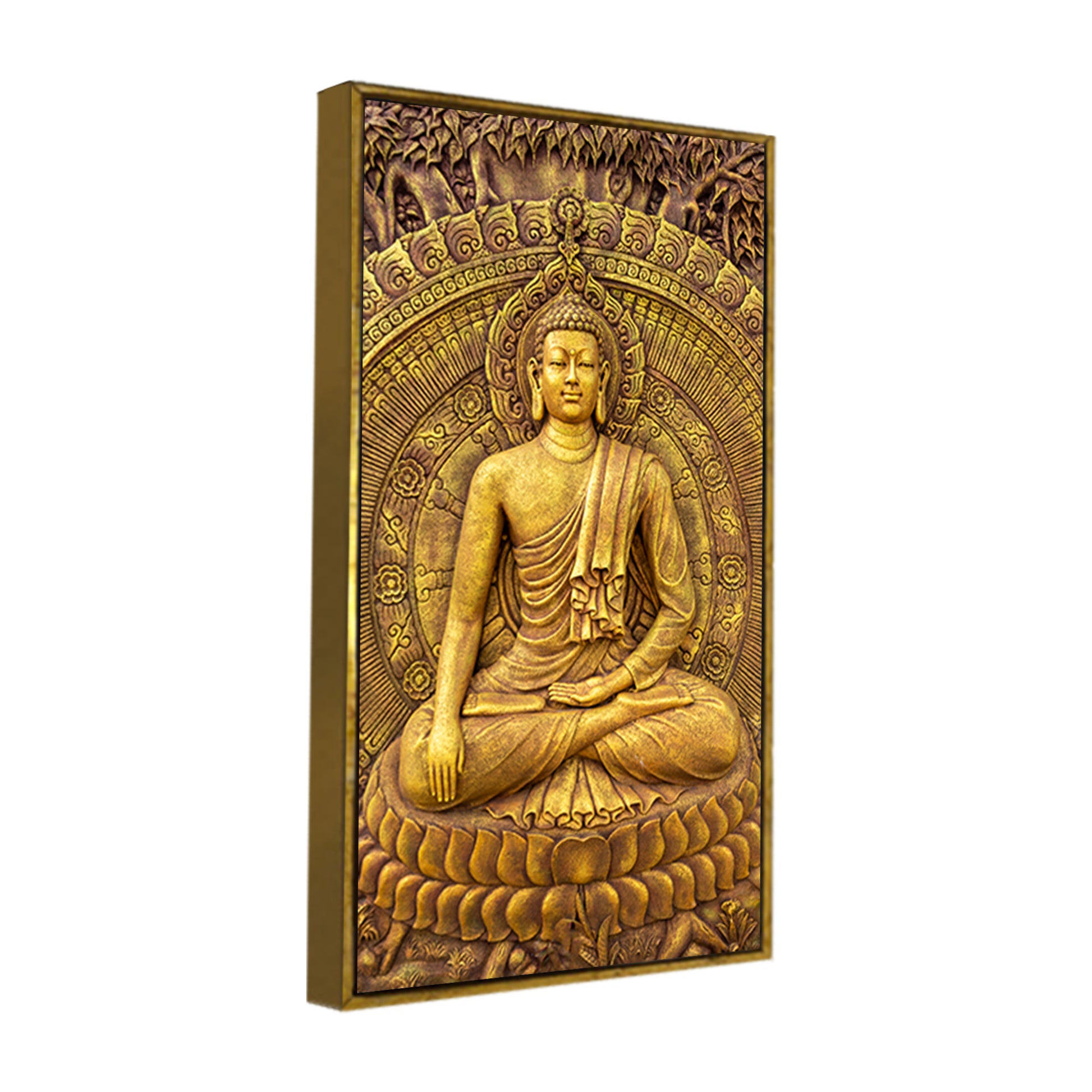 Golden Statue of Lord Gautam Buddha Canvas Wall Painting