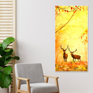 Deer in Autumn Forest Vertical Canvas Wall Painting