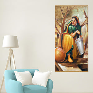 The Village Well Vertical Canvas Wall Painting