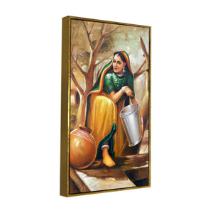 The Village Well Vertical Canvas Wall Painting