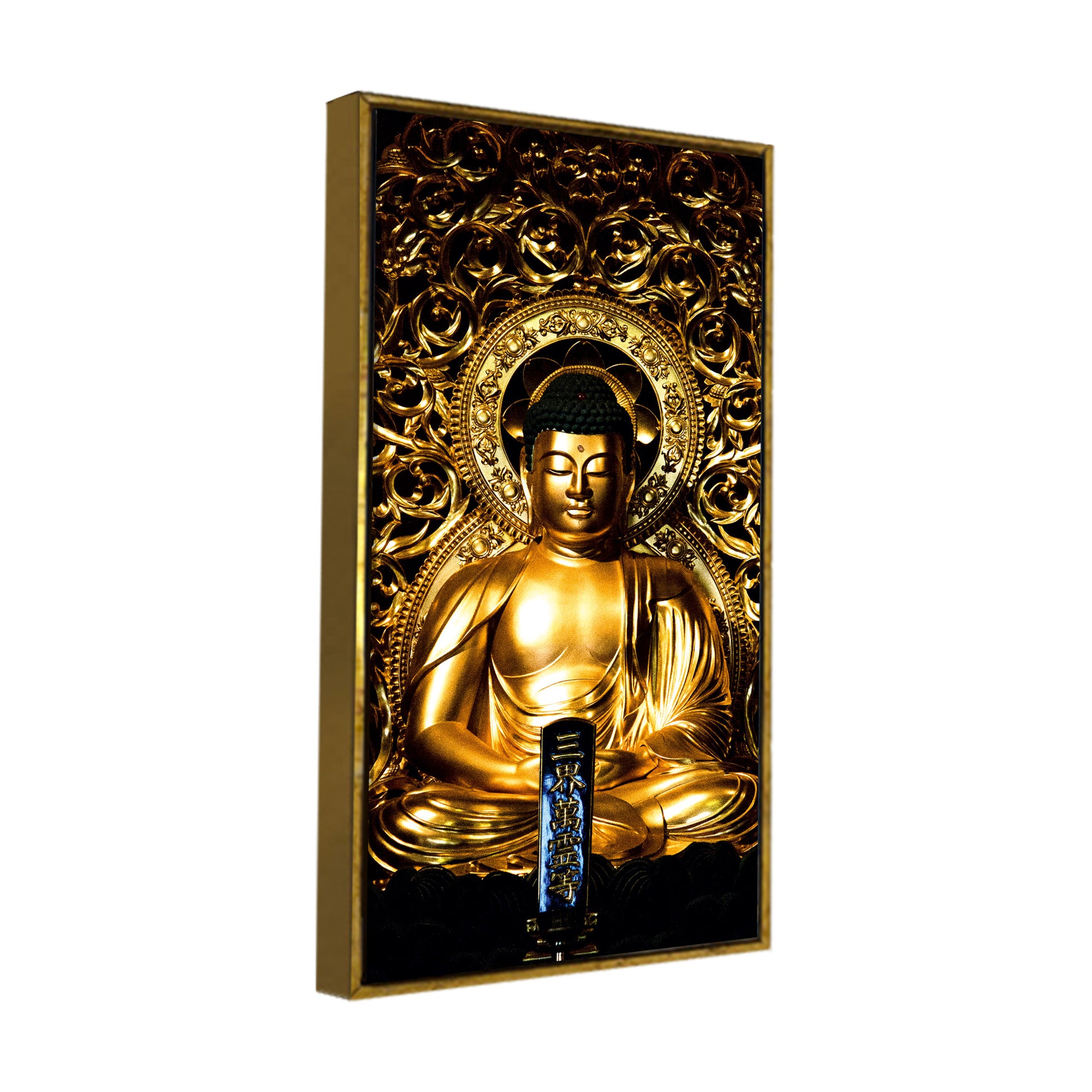 Gautam Buddha Golden Sculpture Vertical Wall Painting