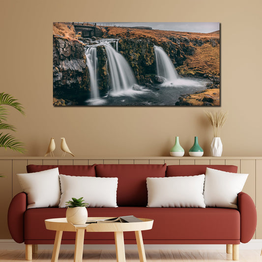 Panoramic Canvas Wall Painting of Amazing Waterfall in Iceland