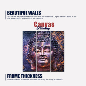 Peaceful Buddha Face Sculpture Wall Painting Three Pieces