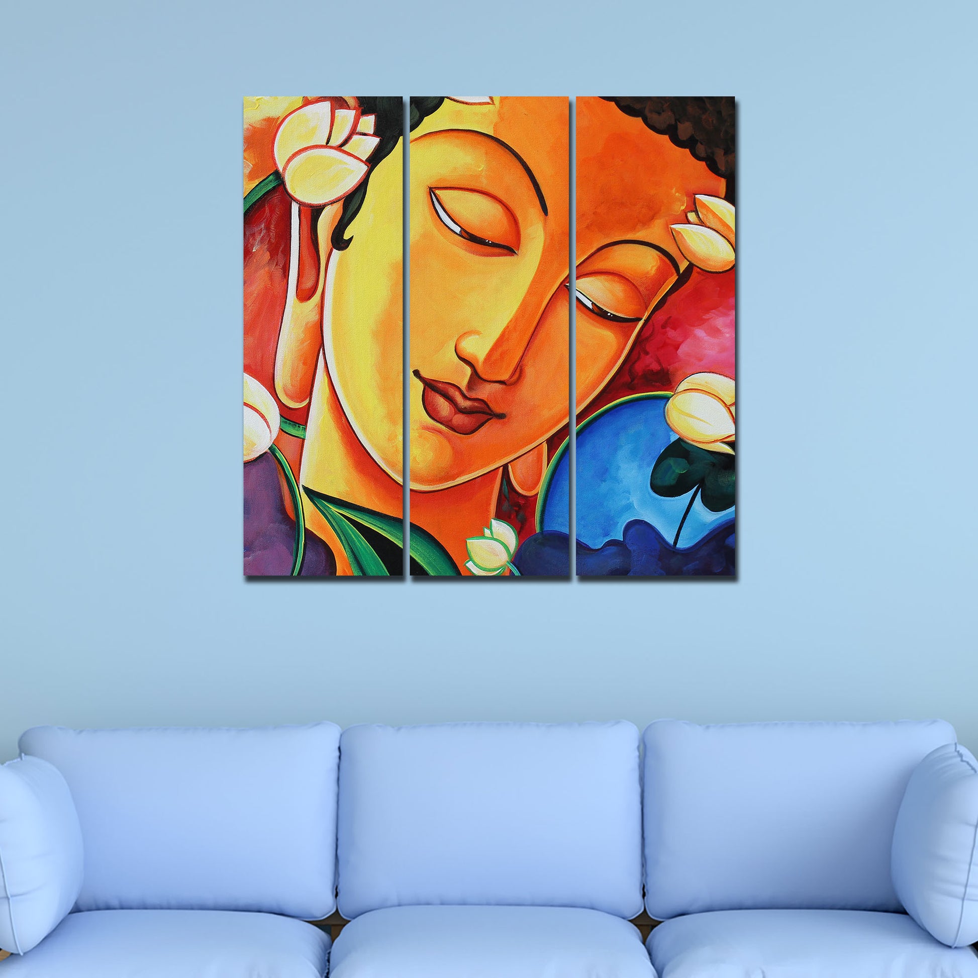 Portrait of Lord Buddha Wall Painting Three Pieces