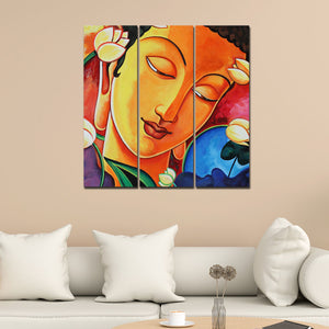 Portrait of Lord Buddha Wall Painting Three Pieces