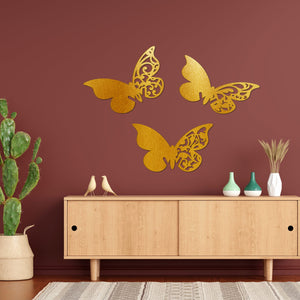 Premium Wooden Wall Hanging of Beautiful Golden Butterflies