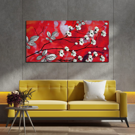 Premium Canvas Abstract Art Painting of White Flowers