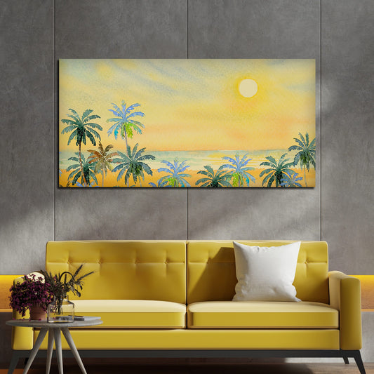 Premium Canvas Wall Painting of Palm Trees on Beach